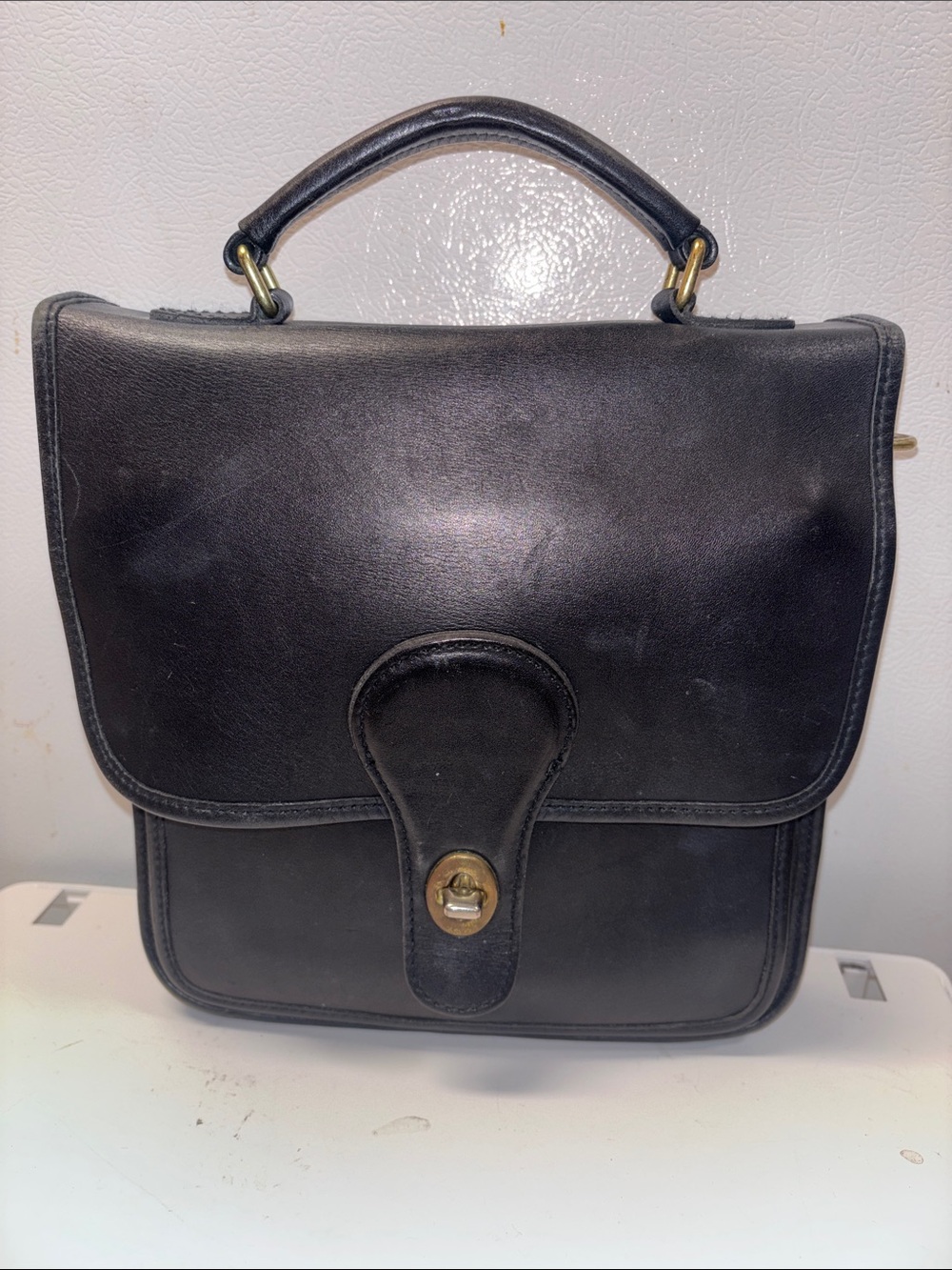 Hunt Club Black Leather Top-Handle Crossbody Bag with Gold Hardware